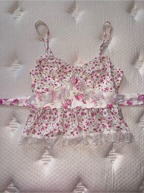 106. Trixxi Floral Pink Ruffle Cami Top - Women